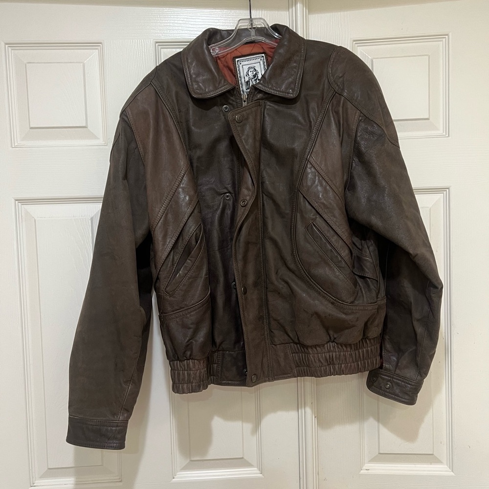 Men's XL H.B. Distressed Brown‎ Leather Jacket A2 A-2 Style Flight Bomber VTG